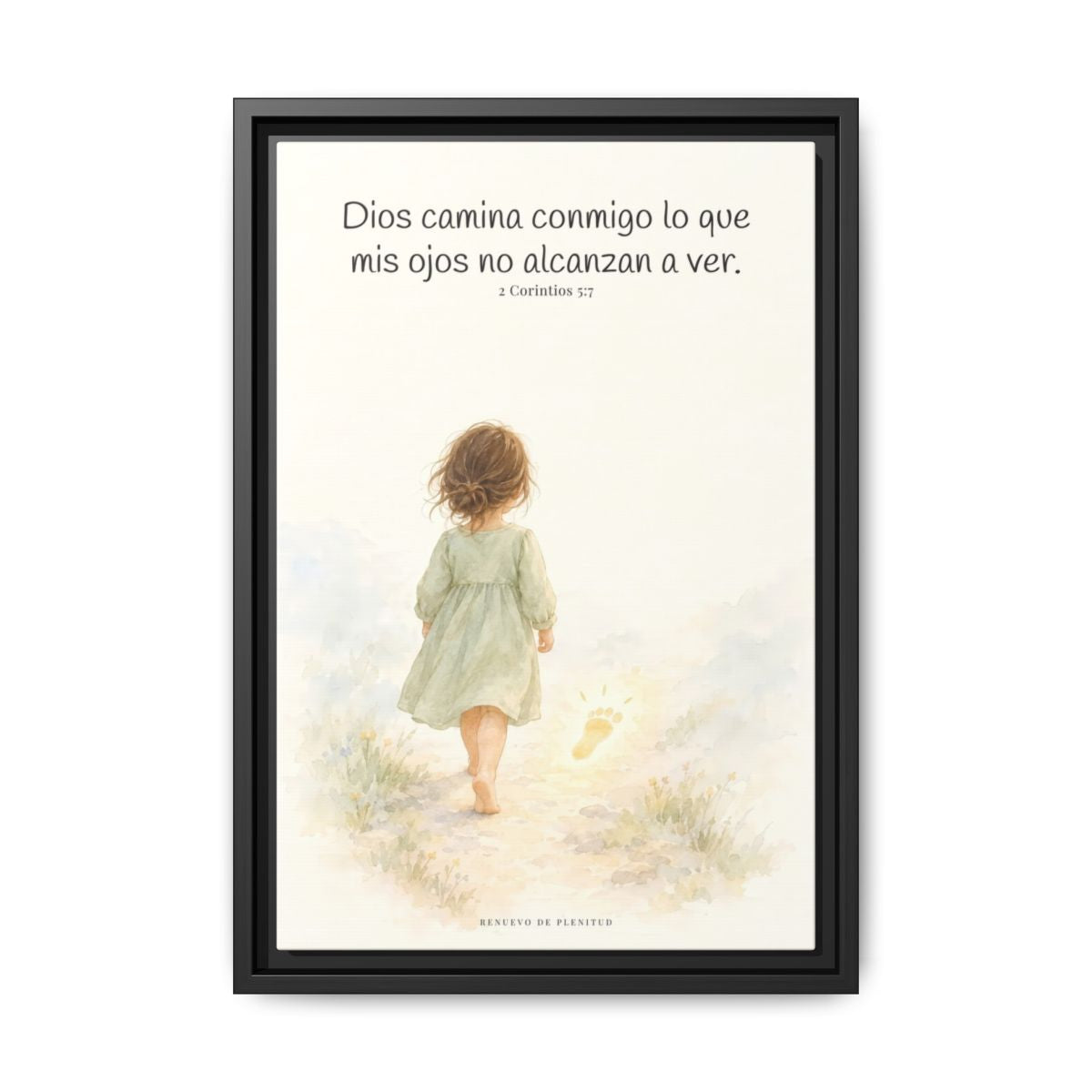 Dios camina conmigo lo que no puedo ver | Lienzo bíblico para el hogar | 2 Corintios 5:7 — 12×18 pulgadas, marco negro, vista frontal