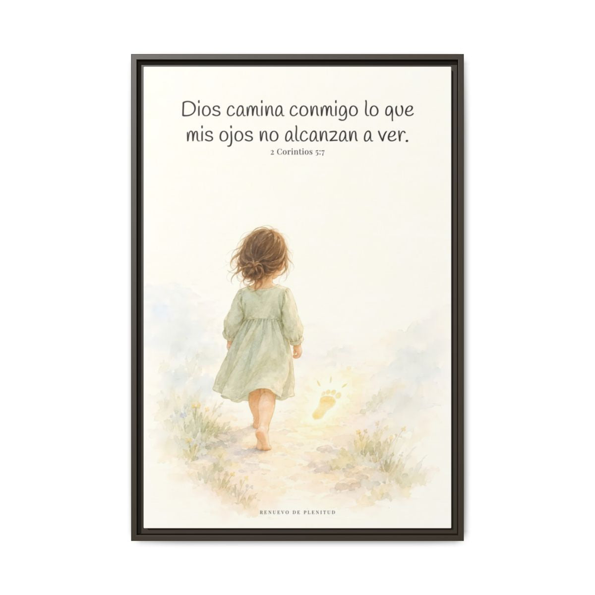 Dios camina conmigo lo que no puedo ver | Lienzo bíblico para el hogar | 2 Corintios 5:7 — 24×36 pulgadas, marco espresso, vista frontal