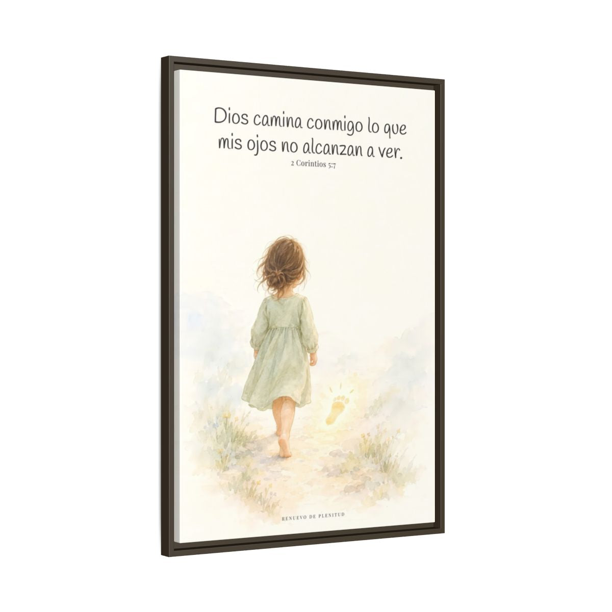 Dios camina conmigo lo que no puedo ver | Lienzo bíblico para el hogar | 2 Corintios 5:7 — 24×36 pulgadas, marco espresso, vista lateral del marco flotante