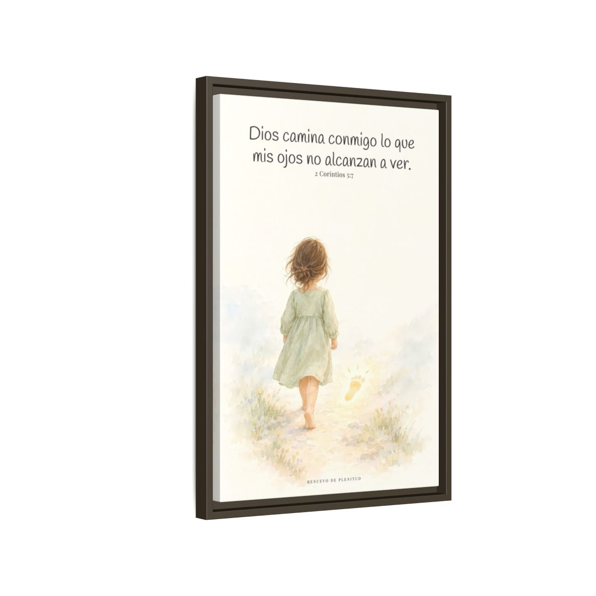 Dios camina conmigo lo que no puedo ver | Lienzo bíblico para el hogar | 2 Corintios 5:7 — 16×24 pulgadas, marco espresso, vista lateral del marco flotante