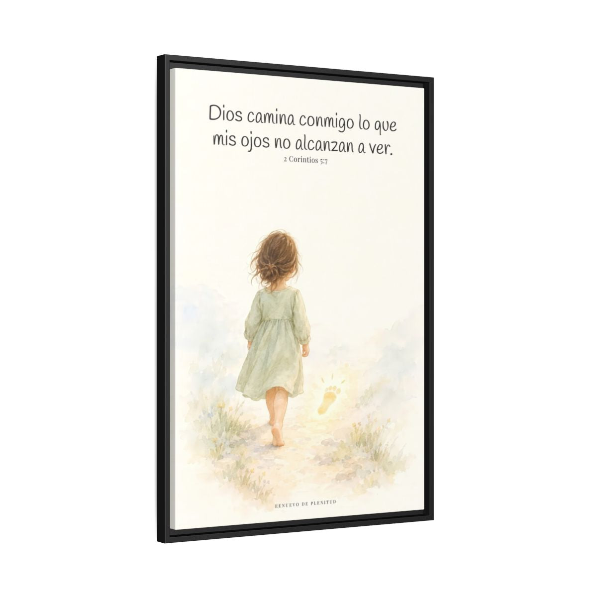 Dios camina conmigo lo que no puedo ver | Lienzo bíblico para el hogar | 2 Corintios 5:7 — 24×36 pulgadas, marco negro, vista lateral del marco flotante