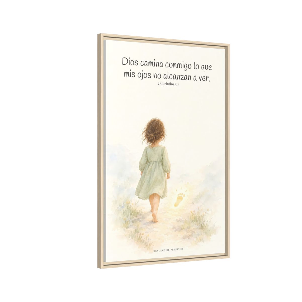 Dios camina conmigo lo que no puedo ver | Lienzo bíblico para el hogar | 2 Corintios 5:7 — 24×36 pulgadas, marco natural, vista lateral del marco flotante