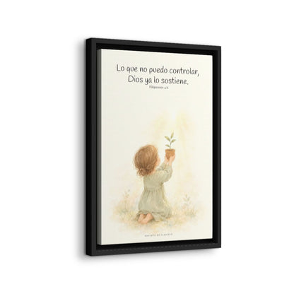 Dios cuida lo que yo no puedo controlar | Decoración de fe para pared | Filipenses 4:6 — 12×18 pulgadas, marco negro, vista lateral del marco flotante