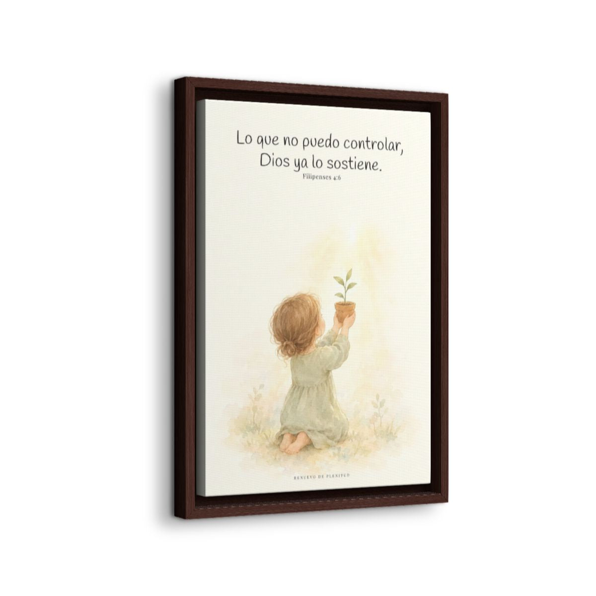 Dios cuida lo que yo no puedo controlar | Decoración de fe para pared | Filipenses 4:6 — 12×18 pulgadas, marco espresso, vista lateral del marco flotante