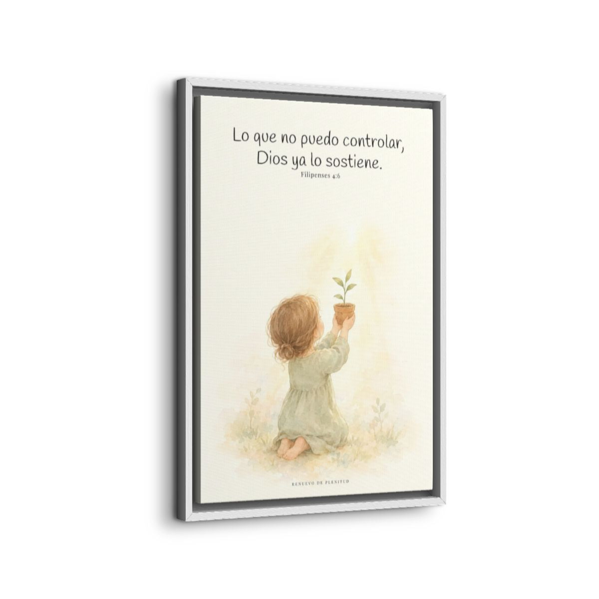 Dios cuida lo que yo no puedo controlar | Decoración de fe para pared | Filipenses 4:6 — 16×24 pulgadas, marco blanco, vista lateral del marco flotante