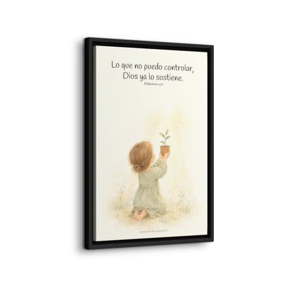 Dios cuida lo que yo no puedo controlar | Decoración de fe para pared | Filipenses 4:6 — 16×24 pulgadas, marco negro, vista lateral del marco flotante