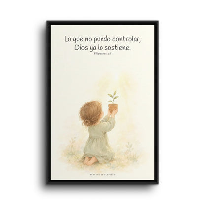 Dios cuida lo que yo no puedo controlar | Decoración de fe para pared | Filipenses 4:6 — 24×36 pulgadas, marco negro, vista frontal