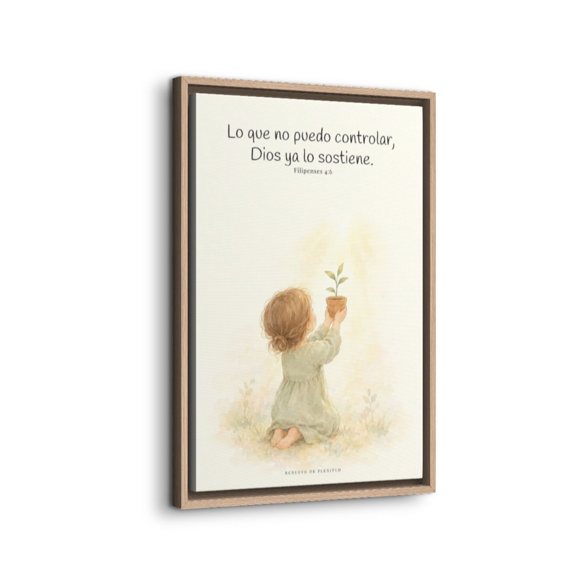 Dios cuida lo que yo no puedo controlar | Decoración de fe para pared | Filipenses 4:6 — 16×24 pulgadas, marco natural, vista lateral del marco flotante