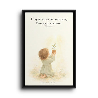 Dios cuida lo que yo no puedo controlar | Decoración de fe para pared | Filipenses 4:6 — 16×24 pulgadas, marco negro, vista frontal