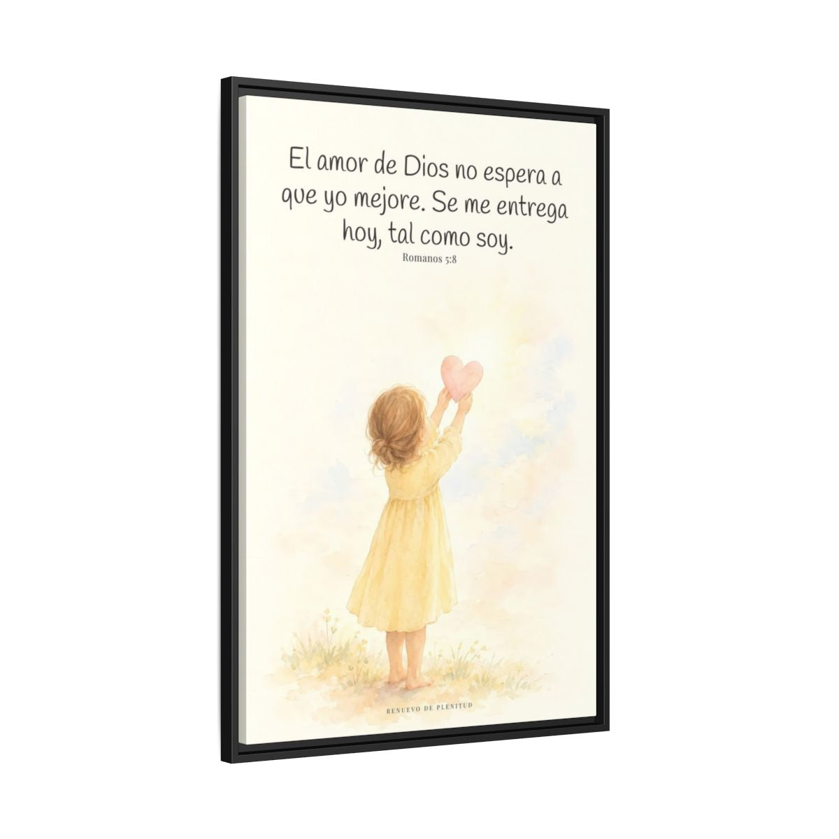 Dios demuestra su amor para conmigo — Lienzo Cristiano Enmarcado | Romanos 5:8 — 24×36 pulgadas, marco negro, vista lateral del marco flotante