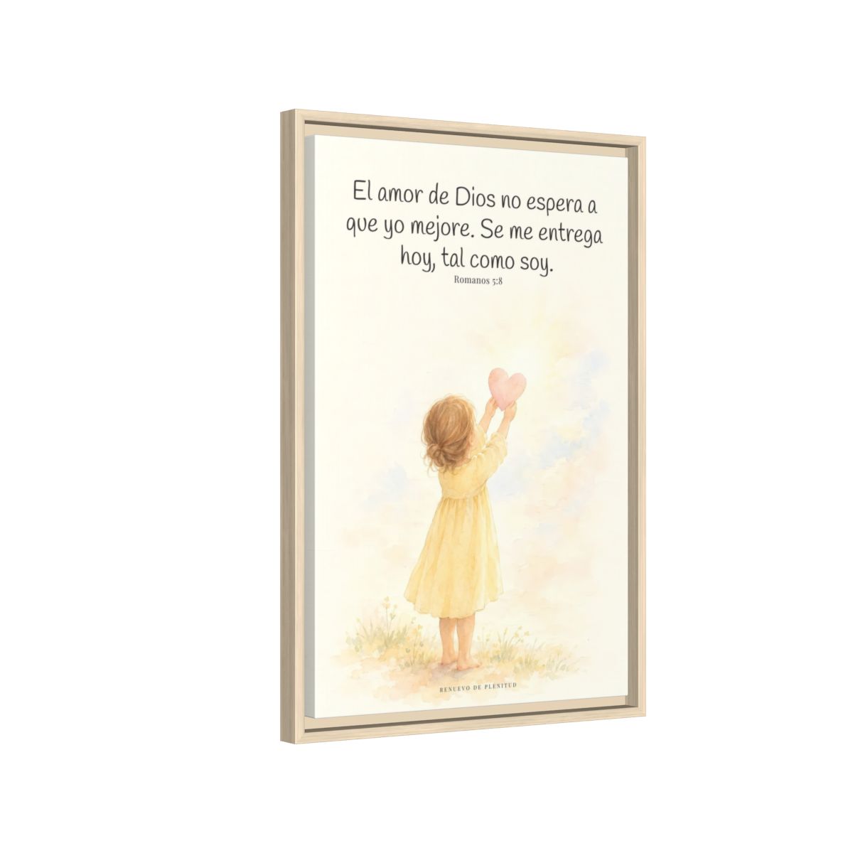 Dios demuestra su amor para conmigo — Lienzo Cristiano Enmarcado | Romanos 5:8 — 16×24 pulgadas, marco natural, vista lateral del marco flotante