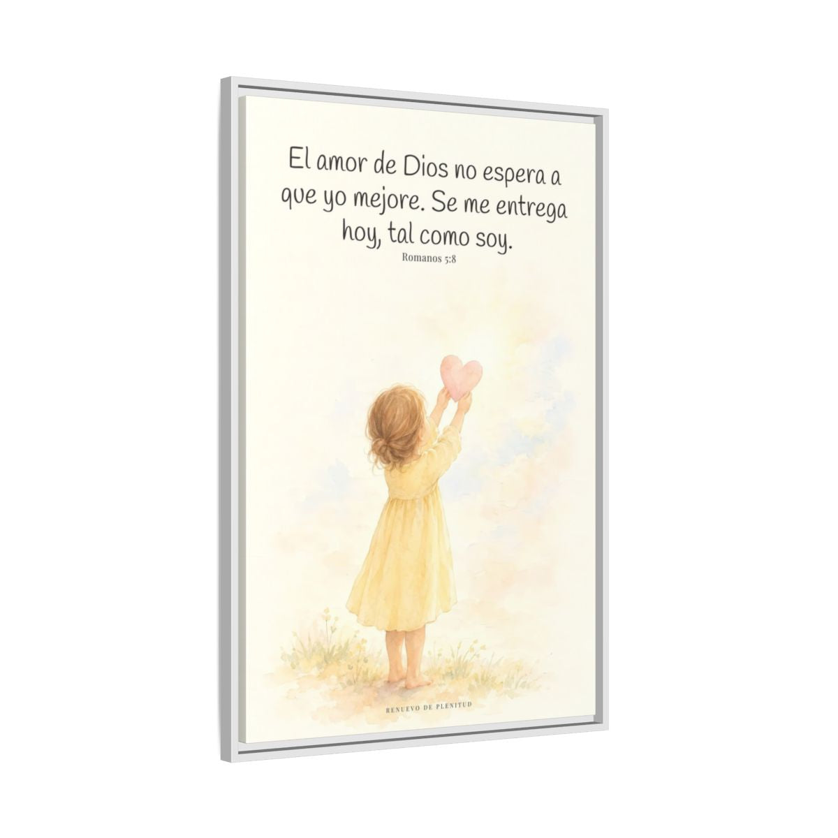 Dios demuestra su amor para conmigo — Lienzo Cristiano Enmarcado | Romanos 5:8 — 24×36 pulgadas, marco blanco, vista lateral del marco flotante