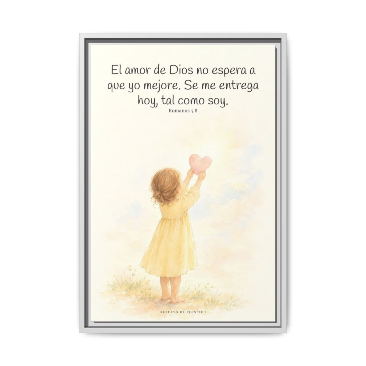 Dios demuestra su amor para conmigo — Lienzo Cristiano Enmarcado | Romanos 5:8 — 16×24 pulgadas, marco blanco, vista frontal