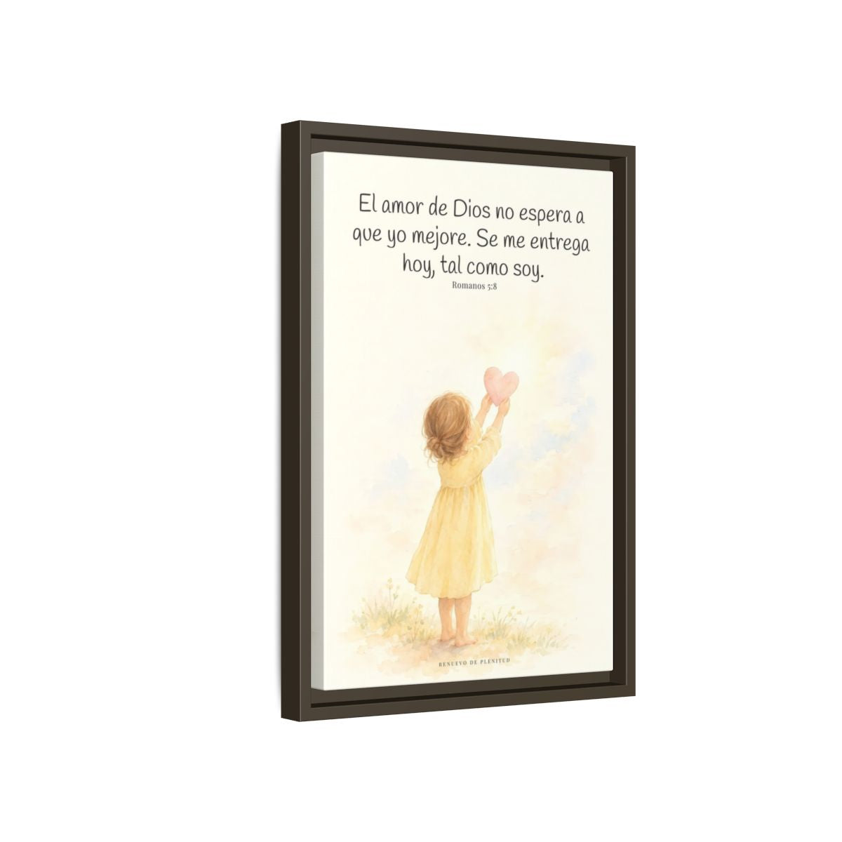 Dios demuestra su amor para conmigo — Lienzo Cristiano Enmarcado | Romanos 5:8 — 12×18 pulgadas, marco espresso, vista lateral del marco flotante