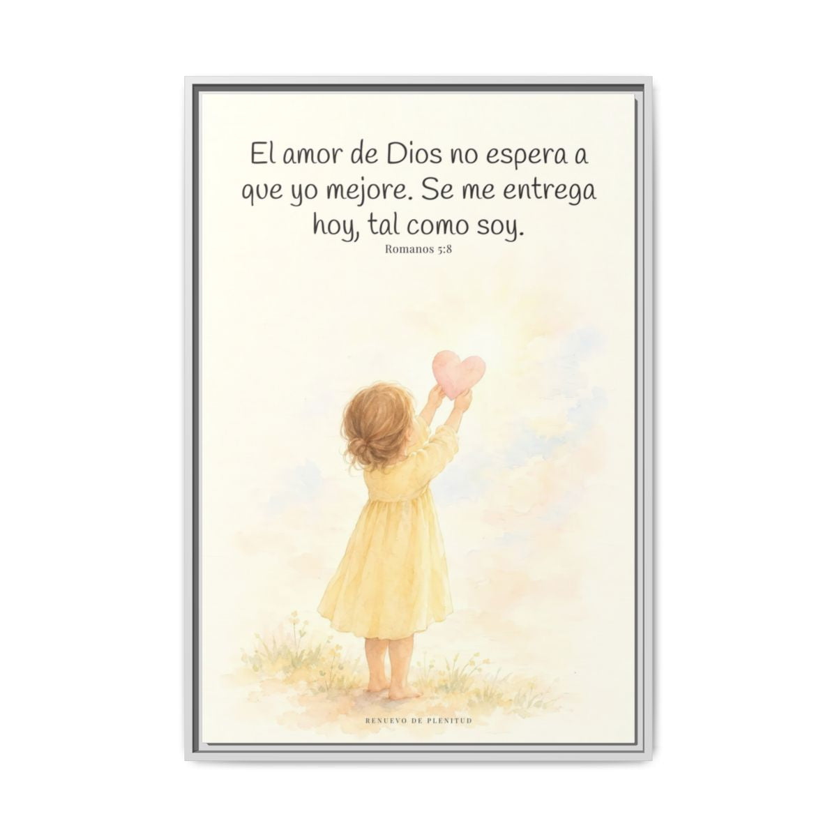 Dios demuestra su amor para conmigo — Lienzo Cristiano Enmarcado | Romanos 5:8 — 24×36 pulgadas, marco blanco, vista frontal