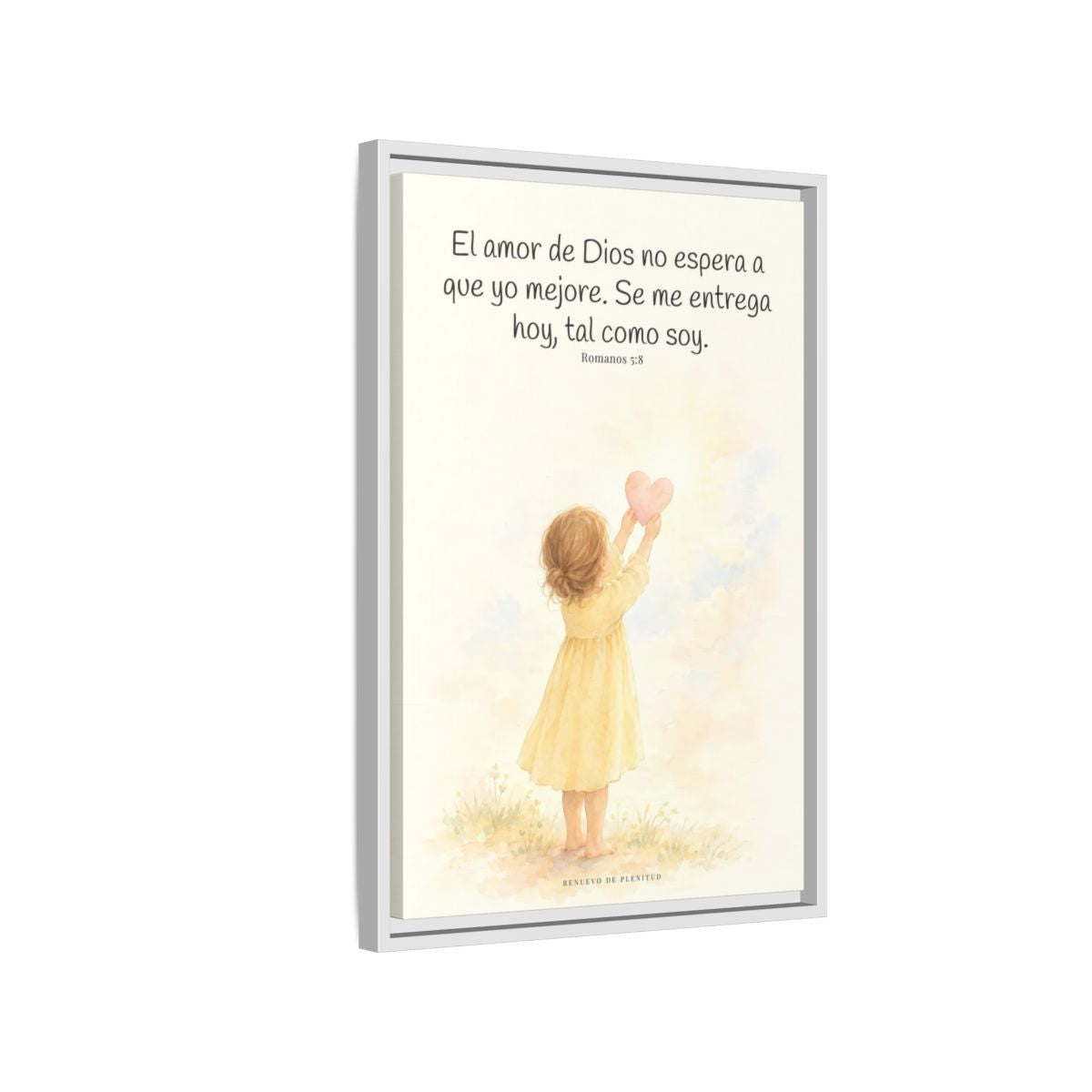 Dios demuestra su amor para conmigo — Lienzo Cristiano Enmarcado | Romanos 5:8 — 16×24 pulgadas, marco blanco, vista lateral del marco flotante