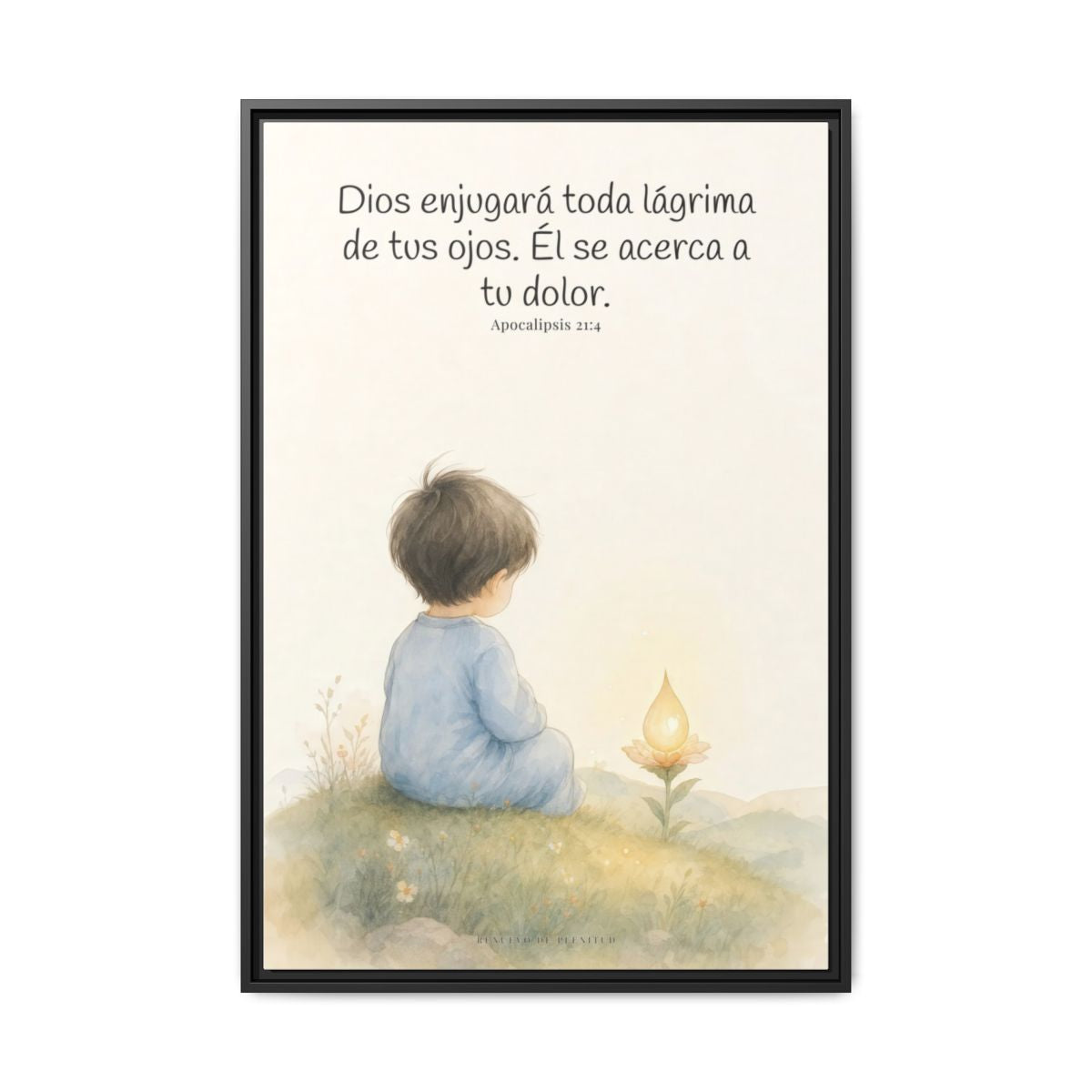 Dios enjugará toda lágrima — Lienzo Cristiano Enmarcado | Apocalipsis 21:4 — 24×36 pulgadas, marco negro, vista frontal