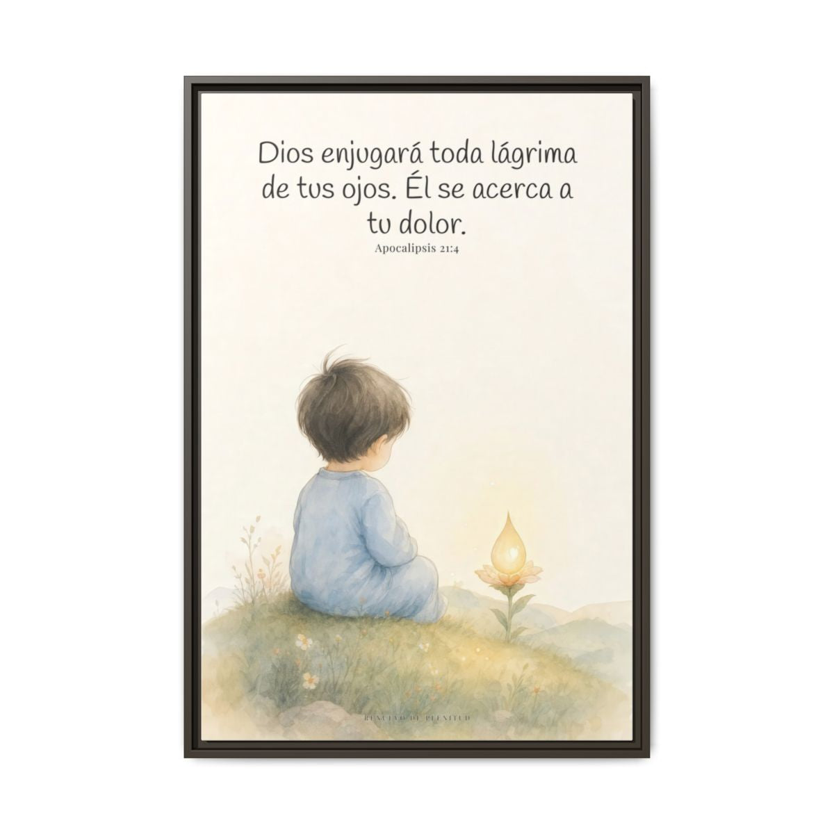 Dios enjugará toda lágrima — Lienzo Cristiano Enmarcado | Apocalipsis 21:4 — 24×36 pulgadas, marco espresso, vista frontal