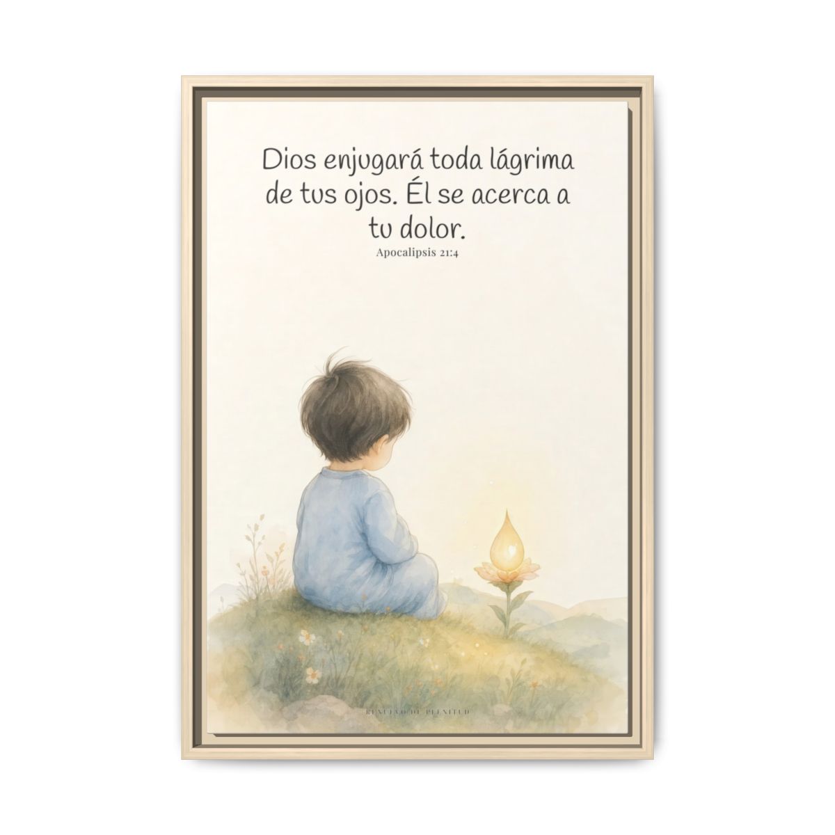 Dios enjugará toda lágrima — Lienzo Cristiano Enmarcado | Apocalipsis 21:4 — 16×24 pulgadas, marco natural, vista frontal