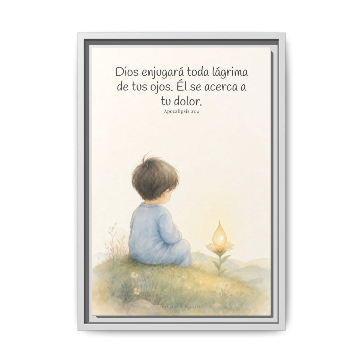 Dios enjugará toda lágrima — Lienzo Cristiano Enmarcado | Apocalipsis 21:4 — 12×18 pulgadas, marco blanco, vista frontal