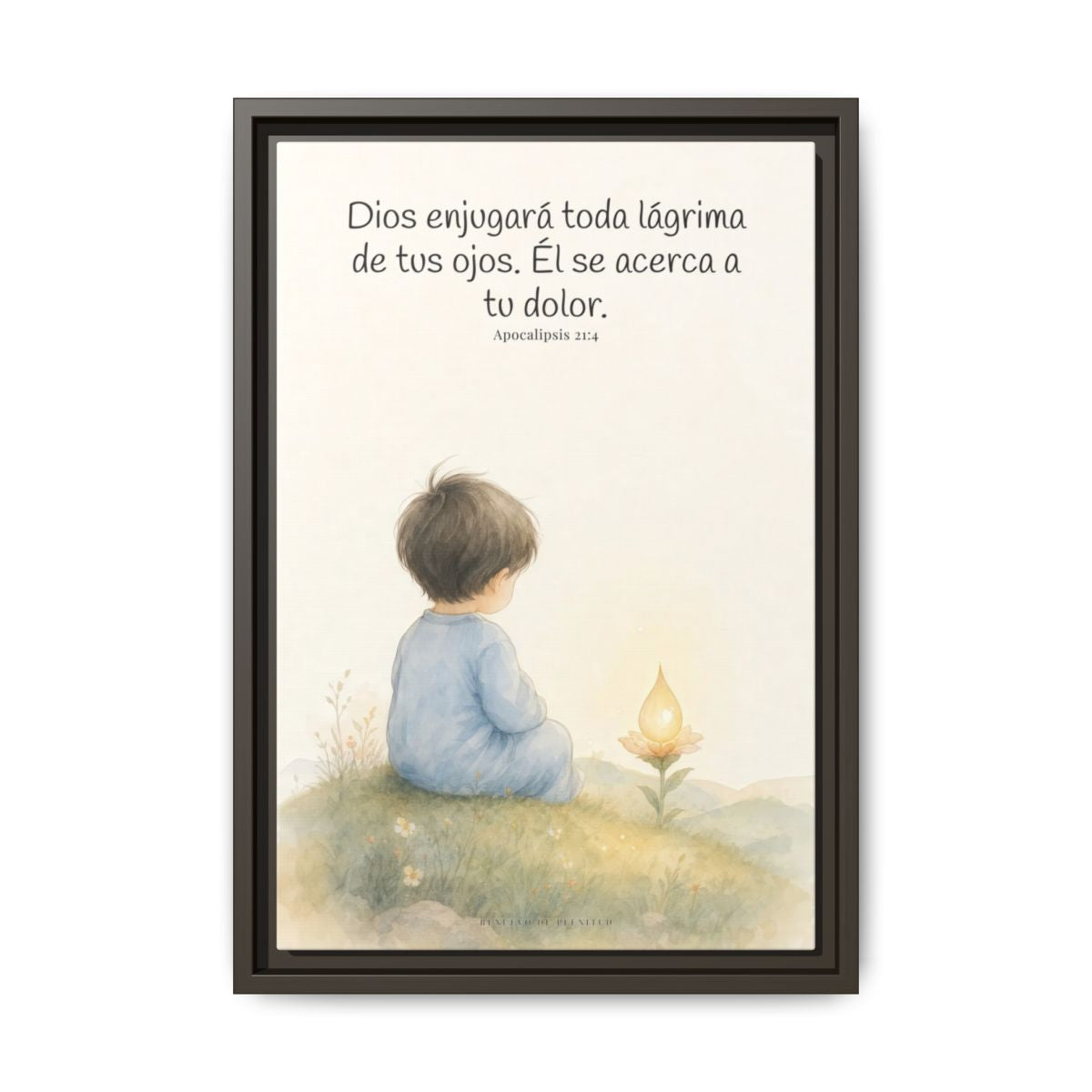 Dios enjugará toda lágrima — Lienzo Cristiano Enmarcado | Apocalipsis 21:4 — 12×18 pulgadas, marco espresso, vista frontal