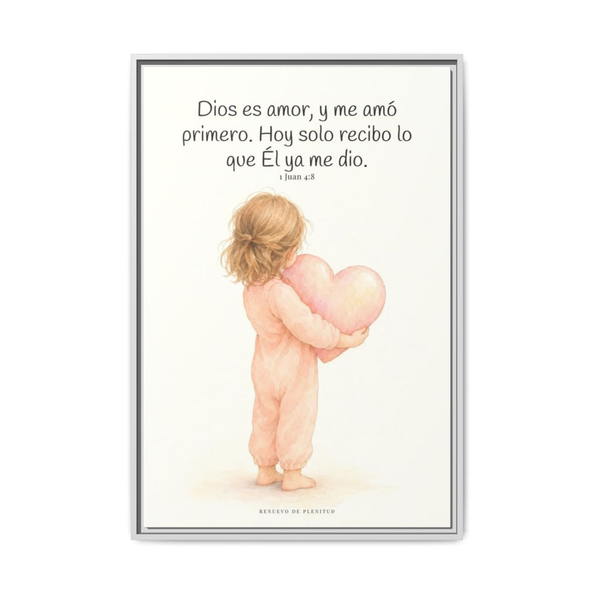 Dios es amor, y me amó primero — Lienzo Cristiano Enmarcado | 1 Juan 4:8 — 24×36 pulgadas, marco blanco, vista frontal