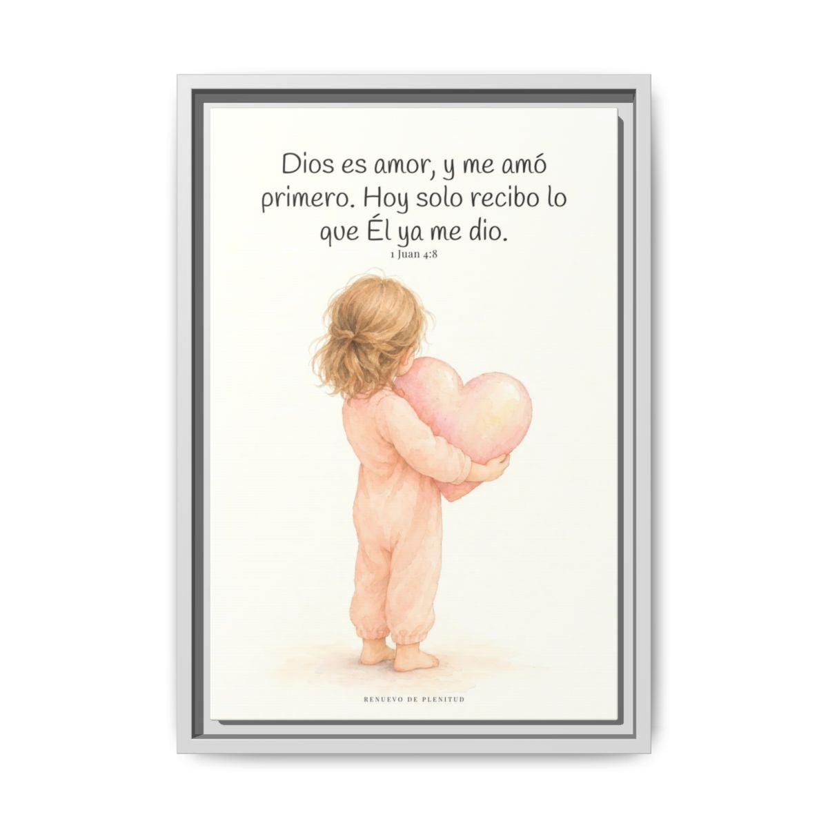 Dios es amor, y me amó primero — Lienzo Cristiano Enmarcado | 1 Juan 4:8 — 12×18 pulgadas, marco blanco, vista frontal