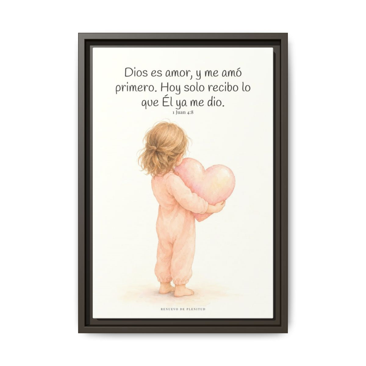 Dios es amor, y me amó primero — Lienzo Cristiano Enmarcado | 1 Juan 4:8 — 12×18 pulgadas, marco espresso, vista frontal