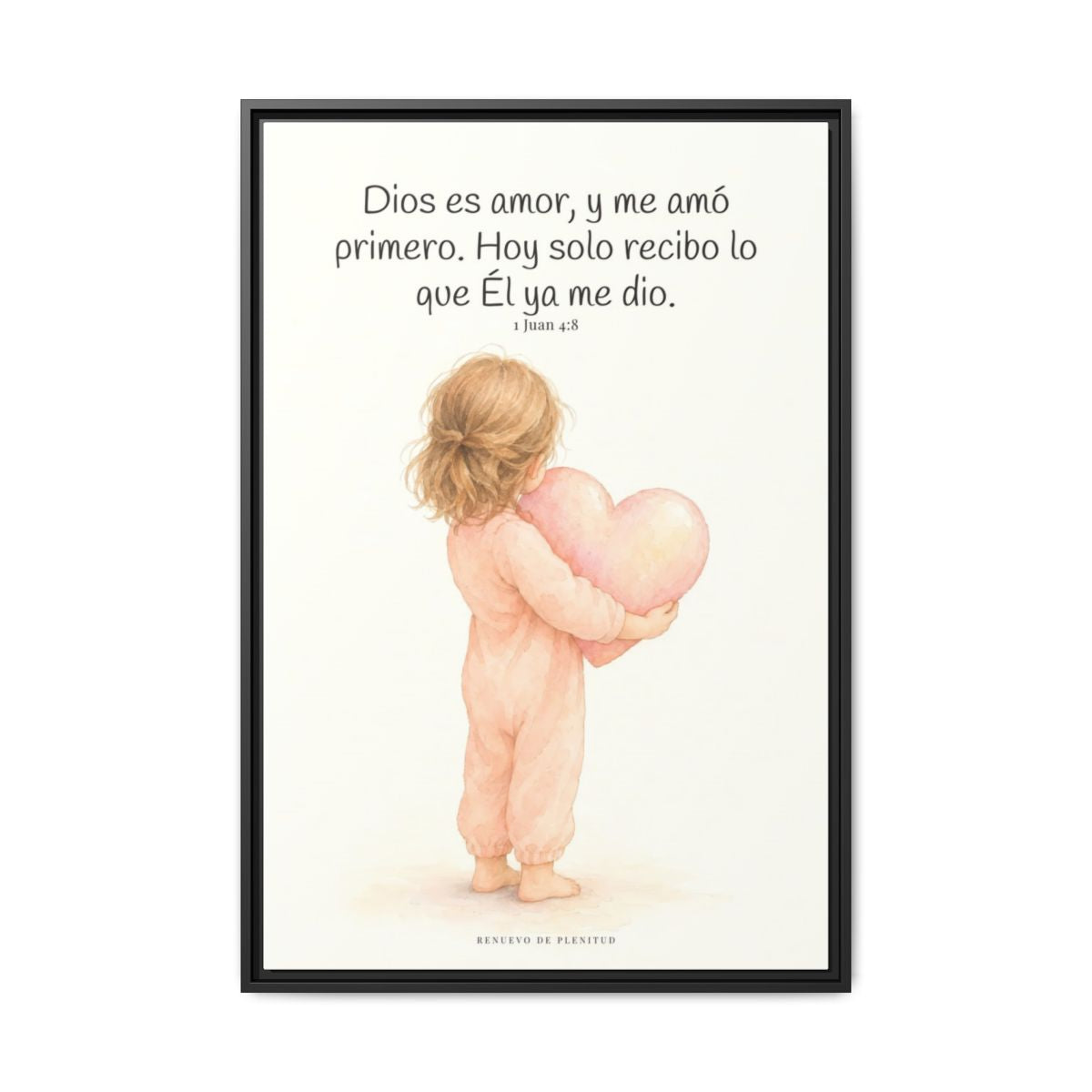 Dios es amor, y me amó primero — Lienzo Cristiano Enmarcado | 1 Juan 4:8 — 24×36 pulgadas, marco negro, vista frontal