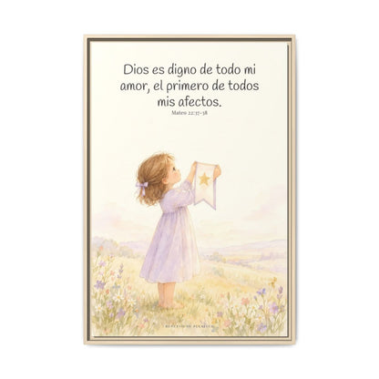 Dios es digno de todo mi amor — Lienzo Cristiano Enmarcado | Mateo 22:37-38 — 24×36 pulgadas, marco natural, vista frontal