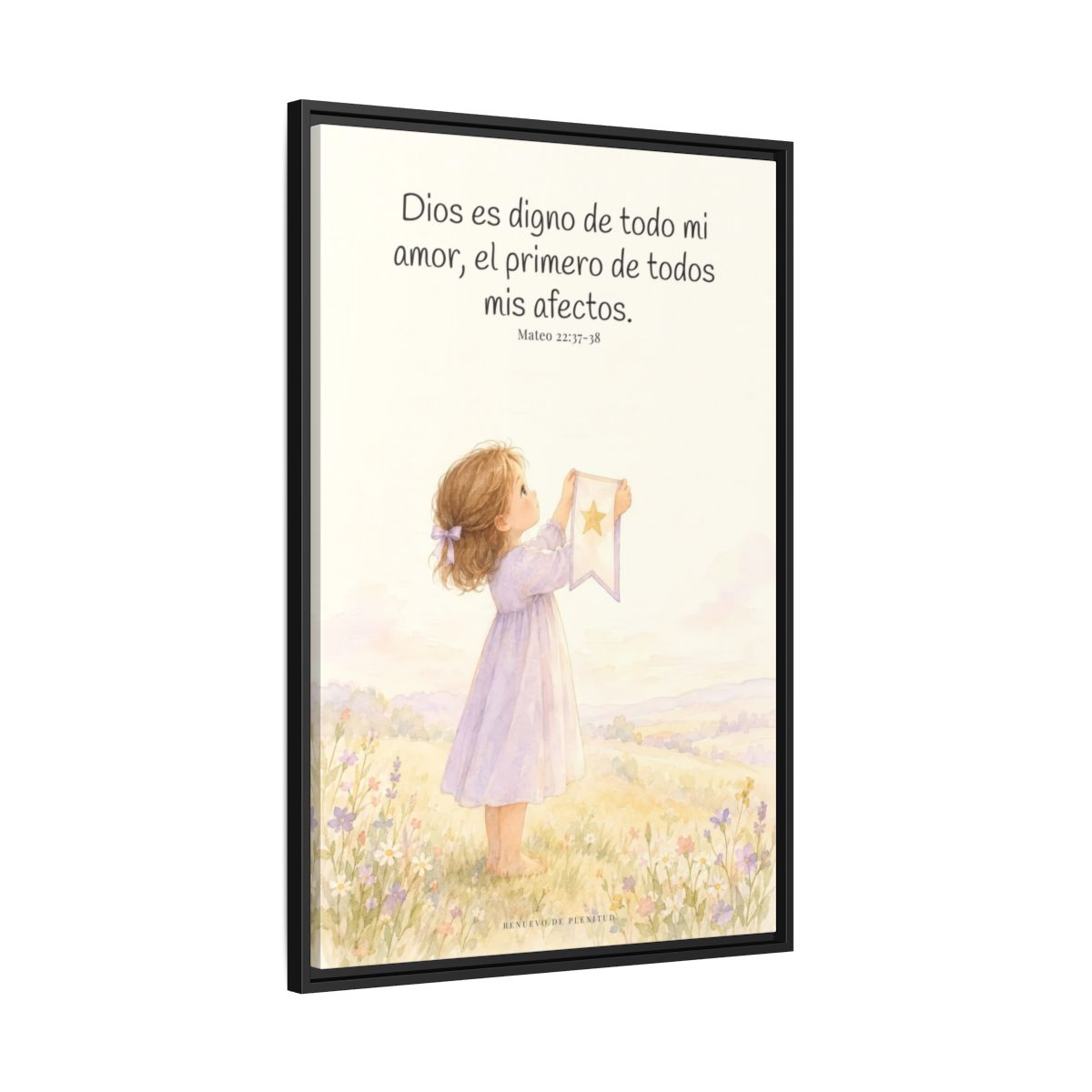 Dios es digno de todo mi amor — Lienzo Cristiano Enmarcado | Mateo 22:37-38 — 24×36 pulgadas, marco negro, vista lateral del marco flotante
