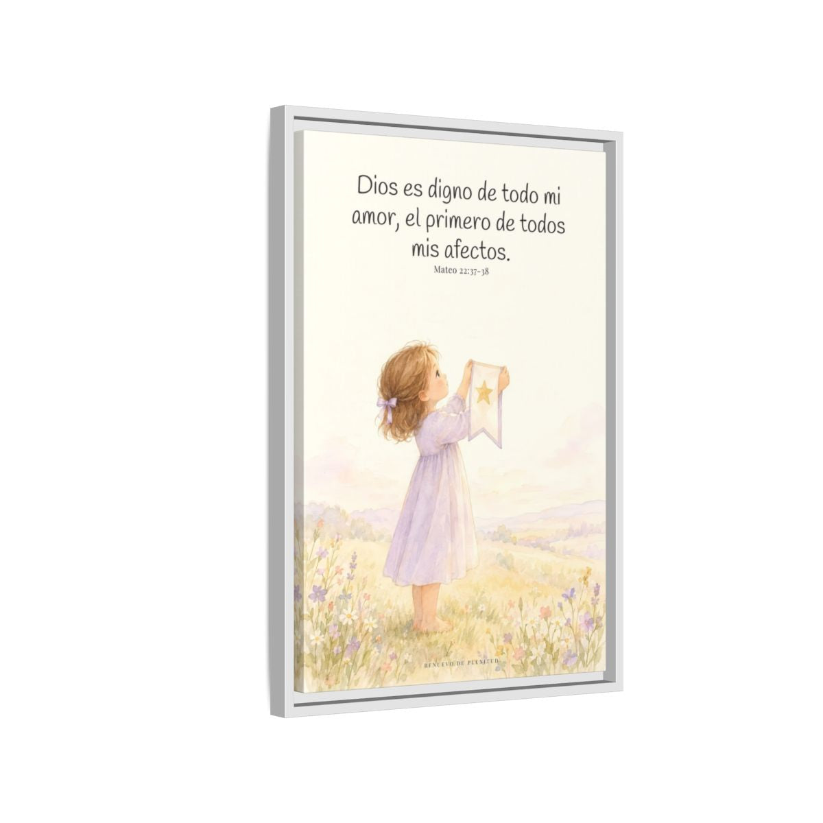Dios es digno de todo mi amor — Lienzo Cristiano Enmarcado | Mateo 22:37-38 — 16×24 pulgadas, marco blanco, vista lateral del marco flotante
