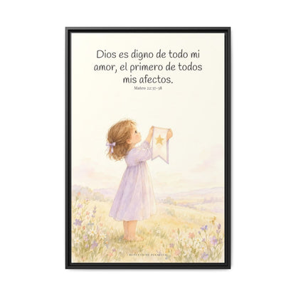 Dios es digno de todo mi amor — Lienzo Cristiano Enmarcado | Mateo 22:37-38 — 24×36 pulgadas, marco negro, vista frontal