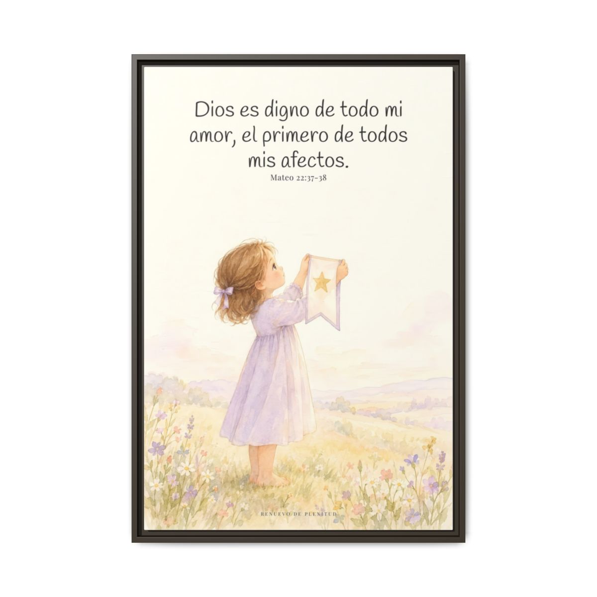 Dios es digno de todo mi amor — Lienzo Cristiano Enmarcado | Mateo 22:37-38 — 24×36 pulgadas, marco espresso, vista frontal