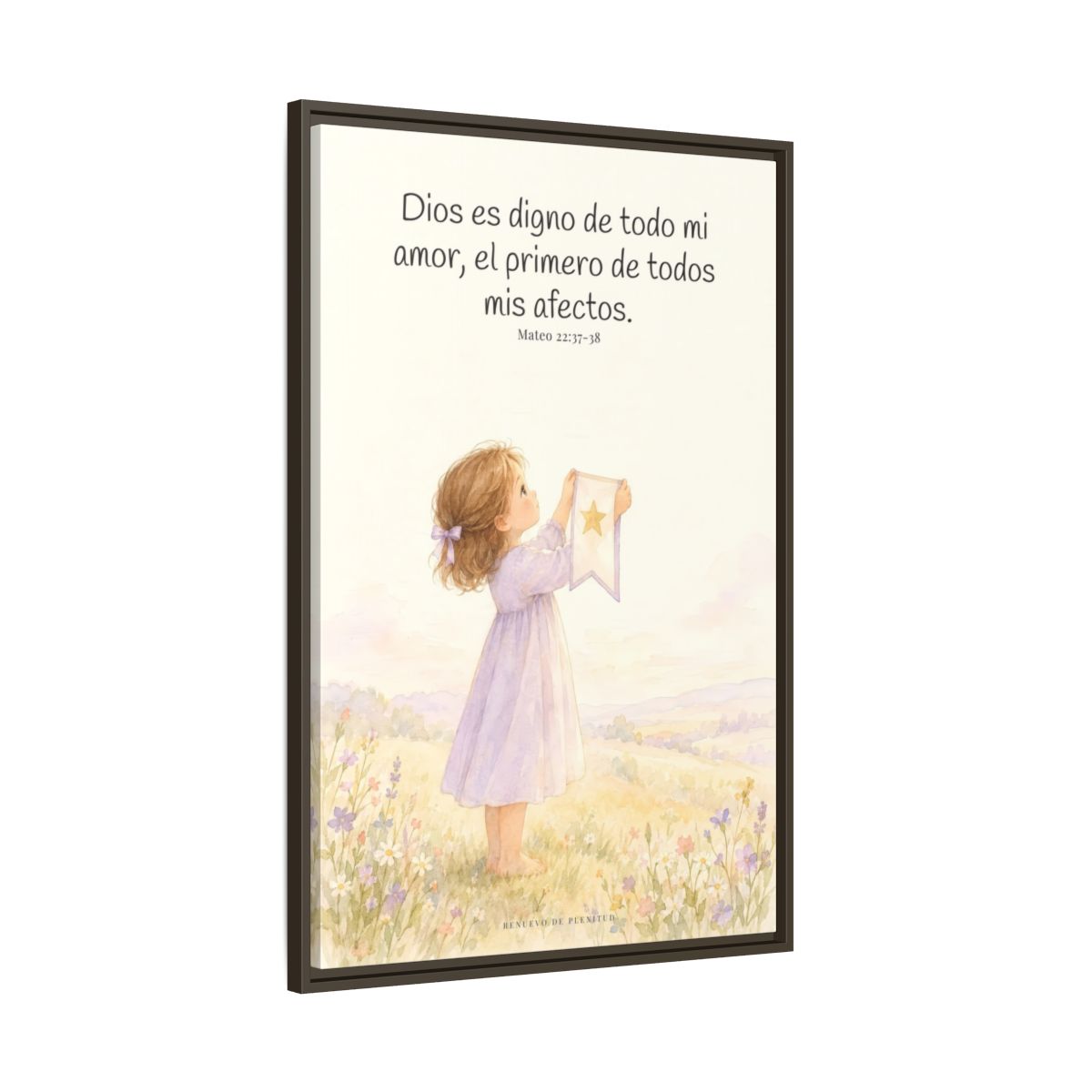 Dios es digno de todo mi amor — Lienzo Cristiano Enmarcado | Mateo 22:37-38 — 24×36 pulgadas, marco espresso, vista lateral del marco flotante
