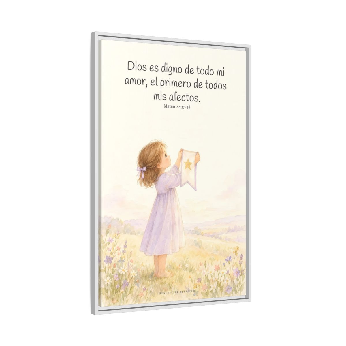 Dios es digno de todo mi amor — Lienzo Cristiano Enmarcado | Mateo 22:37-38 — 24×36 pulgadas, marco blanco, vista lateral del marco flotante