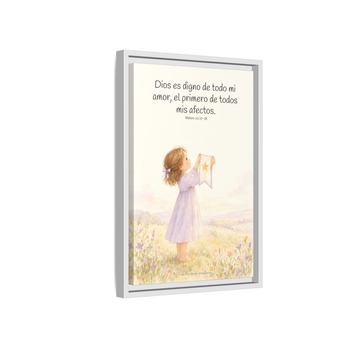 Dios es digno de todo mi amor — Lienzo Cristiano Enmarcado | Mateo 22:37-38 — 12×18 pulgadas, marco blanco, vista lateral del marco flotante