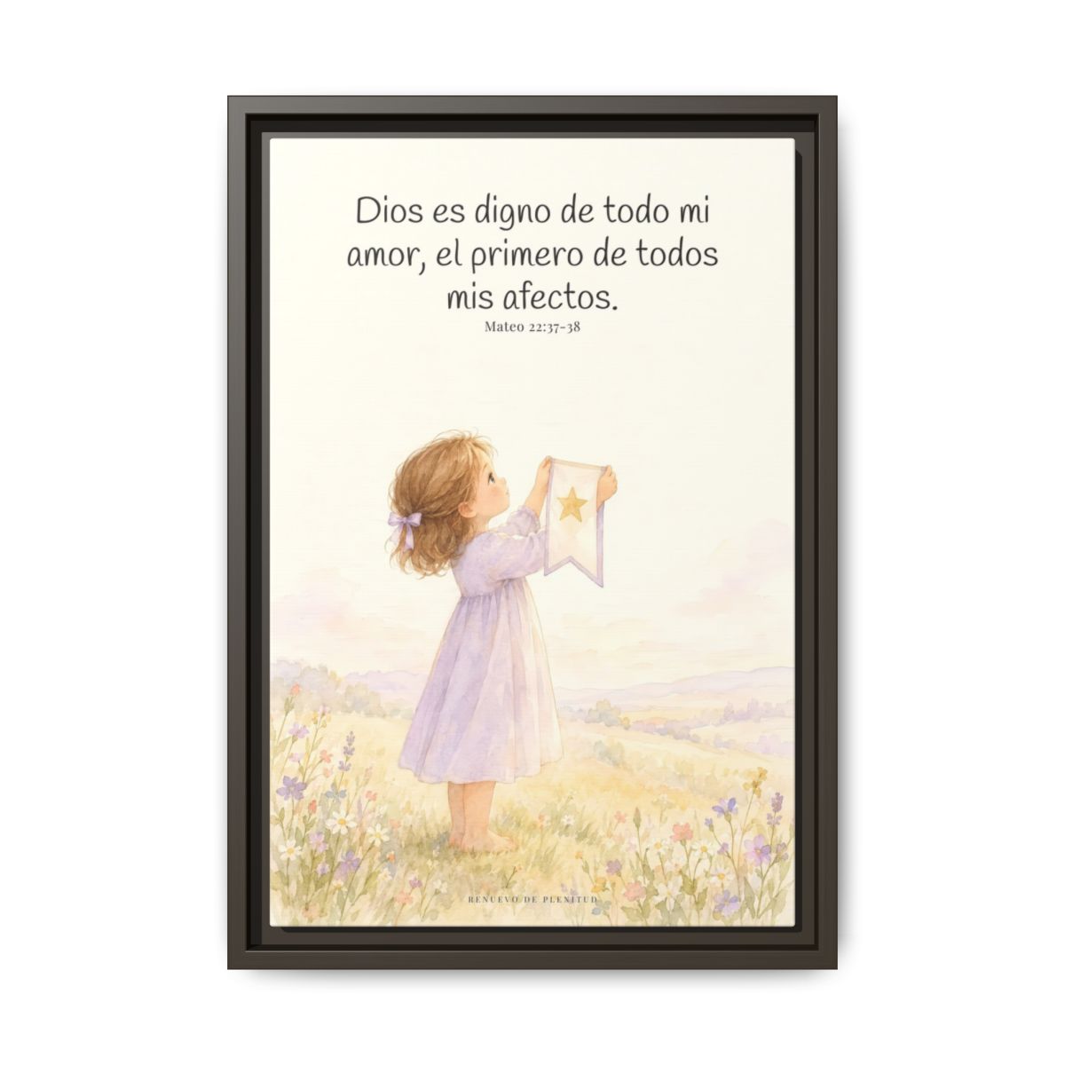 Dios es digno de todo mi amor — Lienzo Cristiano Enmarcado | Mateo 22:37-38 — 12×18 pulgadas, marco espresso, vista frontal