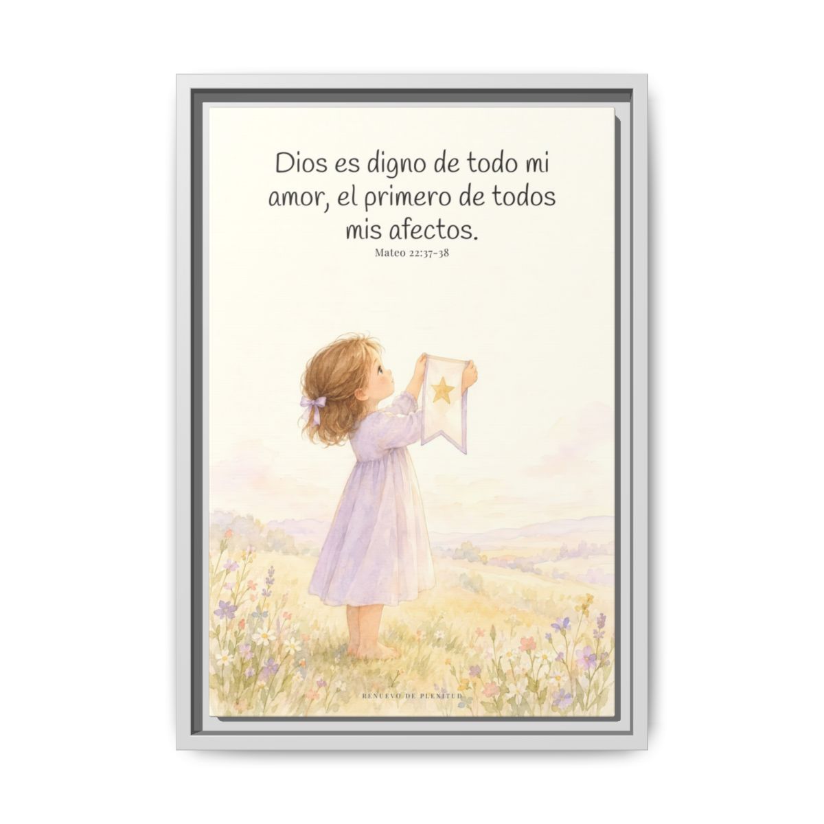 Dios es digno de todo mi amor — Lienzo Cristiano Enmarcado | Mateo 22:37-38 — 12×18 pulgadas, marco blanco, vista frontal