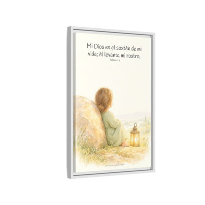 Dios es el sostén de mi vida — Lienzo Cristiano Enmarcado | Salmo 42:5 — 16×24 pulgadas, marco blanco, vista lateral del marco flotante