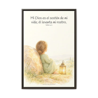 Dios es el sostén de mi vida — Lienzo Cristiano Enmarcado | Salmo 42:5 — 24×36 pulgadas, marco espresso, vista frontal