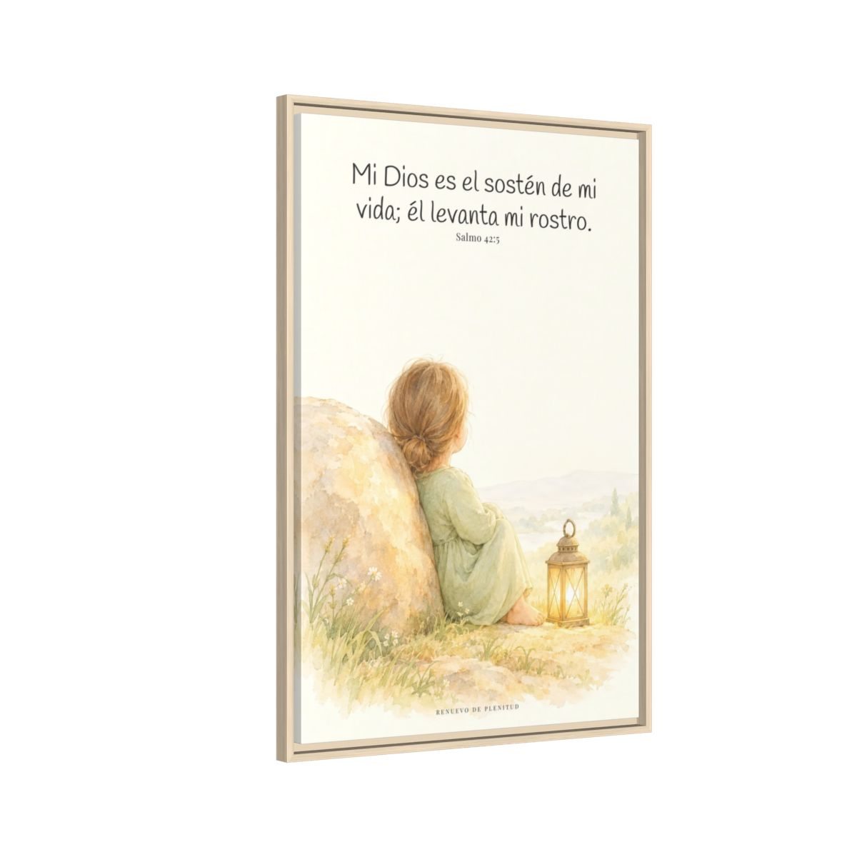 Dios es el sostén de mi vida — Lienzo Cristiano Enmarcado | Salmo 42:5 — 24×36 pulgadas, marco natural, vista lateral del marco flotante
