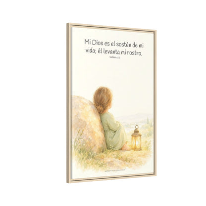 Dios es el sostén de mi vida — Lienzo Cristiano Enmarcado | Salmo 42:5 — 24×36 pulgadas, marco natural, vista lateral del marco flotante