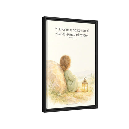 Dios es el sostén de mi vida — Lienzo Cristiano Enmarcado | Salmo 42:5 — 16×24 pulgadas, marco negro, vista lateral del marco flotante