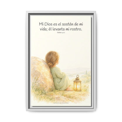 Dios es el sostén de mi vida — Lienzo Cristiano Enmarcado | Salmo 42:5 — 12×18 pulgadas, marco blanco, vista frontal