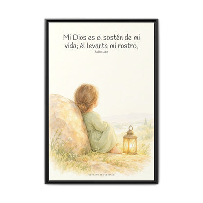 Dios es el sostén de mi vida — Lienzo Cristiano Enmarcado | Salmo 42:5 — 24×36 pulgadas, marco negro, vista frontal