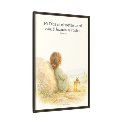 Dios es el sostén de mi vida — Lienzo Cristiano Enmarcado | Salmo 42:5 — 24×36 pulgadas, marco espresso, vista lateral del marco flotante