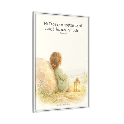 Dios es el sostén de mi vida — Lienzo Cristiano Enmarcado | Salmo 42:5 — 24×36 pulgadas, marco blanco, vista lateral del marco flotante