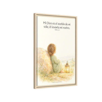 Dios es el sostén de mi vida — Lienzo Cristiano Enmarcado | Salmo 42:5 — 16×24 pulgadas, marco natural, vista lateral del marco flotante