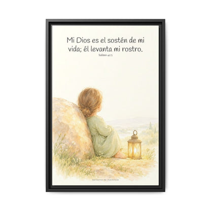 Dios es el sostén de mi vida — Lienzo Cristiano Enmarcado | Salmo 42:5 — 16×24 pulgadas, marco negro, vista frontal